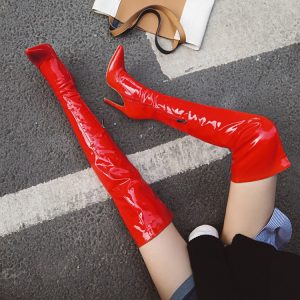 Women's High Heel Pointed Toe Knight Boots PU Faux Fur Lined