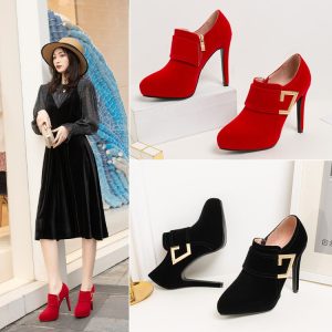 Women's High Heel Pointed Toe Pumps with Rhinestone Metal Platform