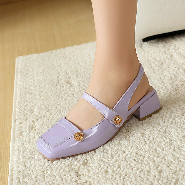 Deep Mouth Flat Shoes for Women - PU Upper, Rubber Sole, Mid Chunky Heel, Square Toe, Spring Summer 2026 - Image 2