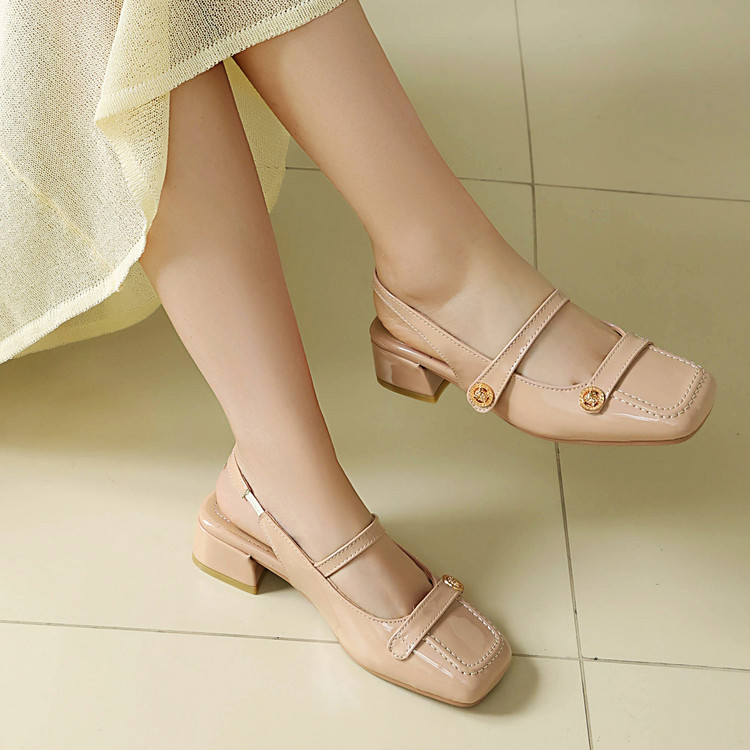 Deep Mouth Flat Shoes for Women - PU Upper, Rubber Sole, Mid Chunky Heel, Square Toe, Spring Summer 2026 - Image 5