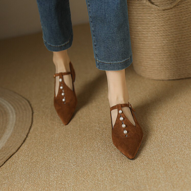 Deep Mouth Flat Shoes with T-Strap and Square Low Heel - Image 2