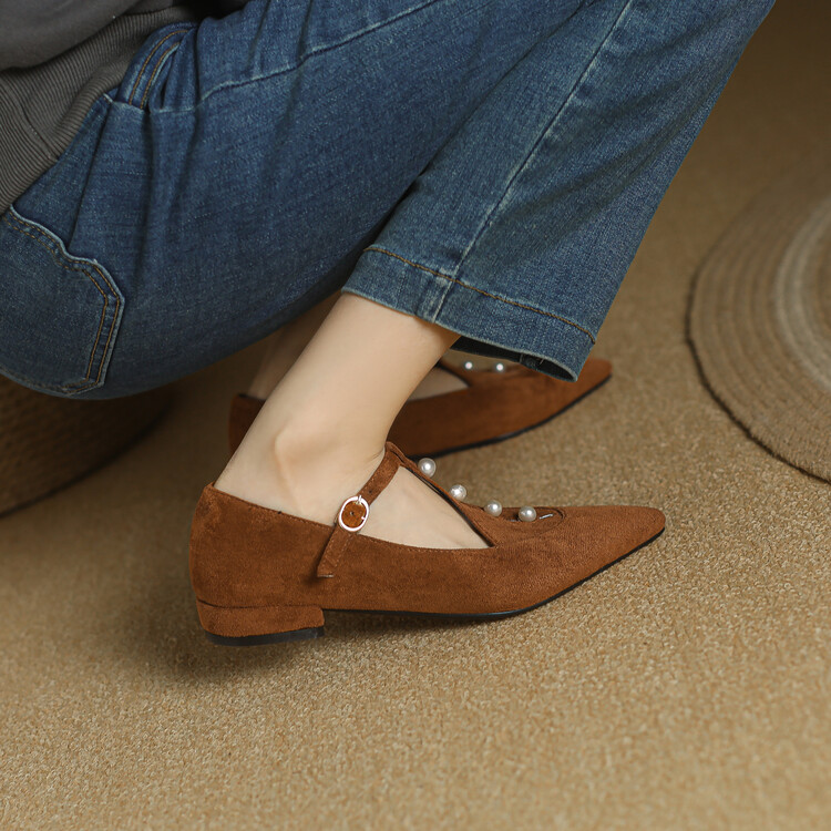Deep Mouth Flat Shoes with T-Strap and Square Low Heel - Image 3