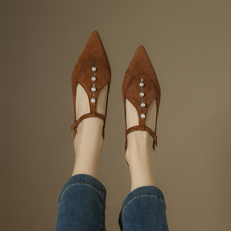 Deep Mouth Flat Shoes with T-Strap and Square Low Heel - Image 4