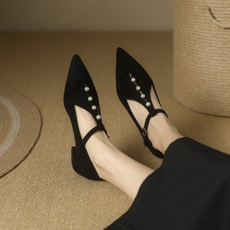 Deep Mouth Flat Shoes with T-Strap and Square Low Heel - Image 5