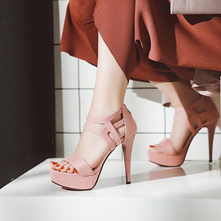 High Heel Peep Toe Sandals with Platform and Zipper - Image 2