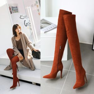 Suede Pointed Toe High Heel Stiletto Fashion Boots with Glitter Detail