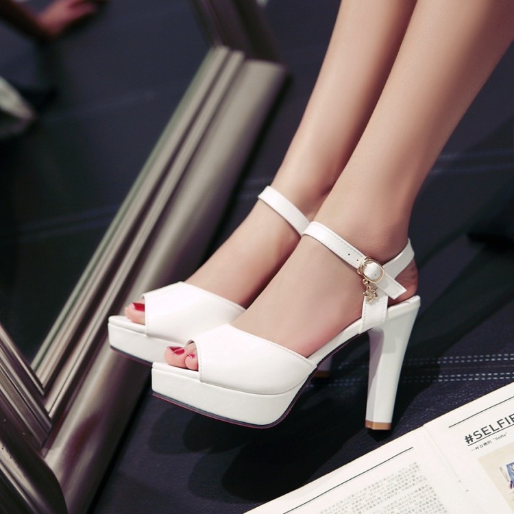 Women's Korean Style Mid Heel Chunky Sandals with Ankle Strap and Belt Buckle - Image 3