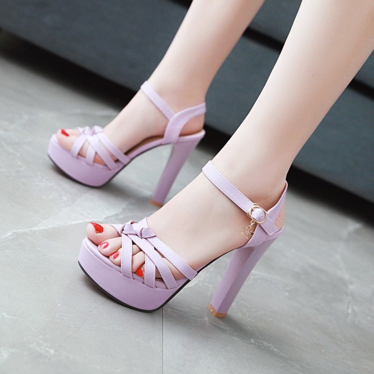 Women's Peep Toe Platform Sandals with Chunky High Heel and Ankle Strap - Image 2