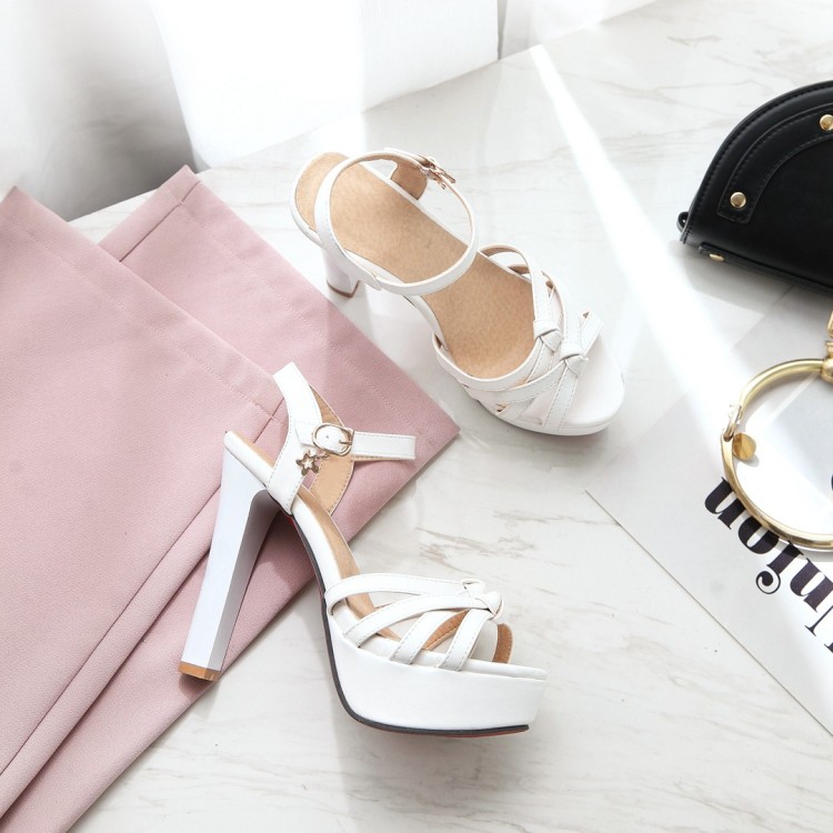 Women's Peep Toe Platform Sandals with Chunky High Heel and Ankle Strap - Image 3