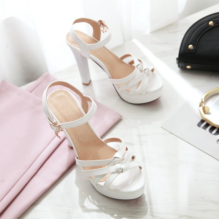 Women's Peep Toe Platform Sandals with Chunky High Heel and Ankle Strap - Image 4