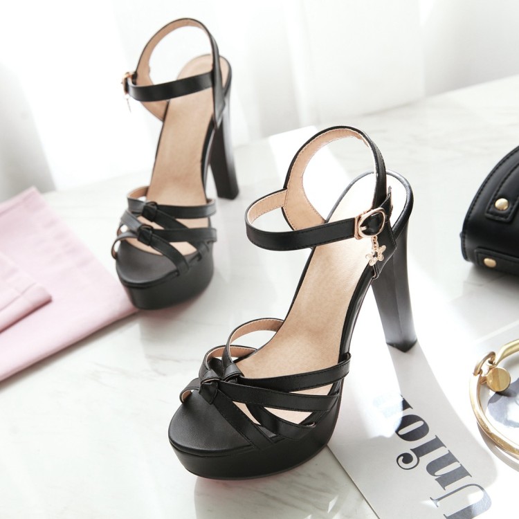 Women's Peep Toe Platform Sandals with Chunky High Heel and Ankle Strap - Image 5